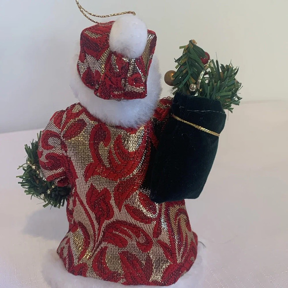 Santa Claus 6” Tree Topper or Ornament with Red and Gold Embroidered Coat - Picture 7 of 9